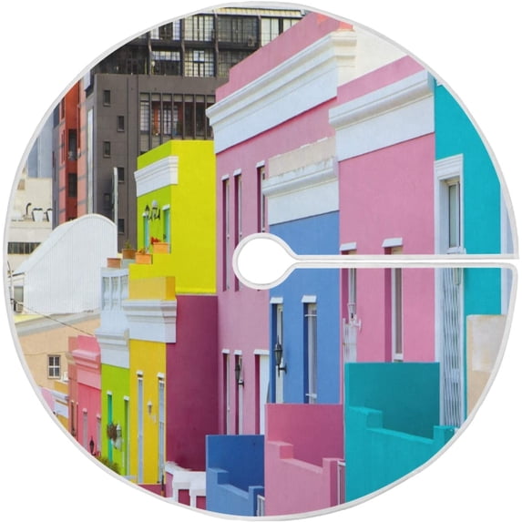 FMSHPON Colorful Buildings Xmas Christmas Tree Skirt Stand Mat for Holiday Party Decoration Indoor Outdoor 48 inches