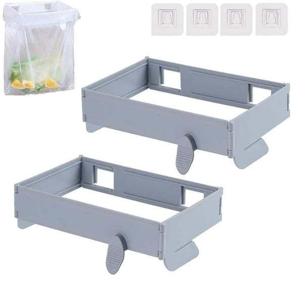 2 Pack Foldable Trash Bag Holder, New Space-Saving Foldable Trash Bag Holder, Hanging Waste Garbage Can Rack with Fixing Snap for Kitchen, Cabinets, Doors, Cupboards (2PC A)