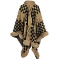 thumbnail image 3 of Hfyihgf Women's Oversizd Shawl Cardigan Batwing Sleeve Faux Fur Trim Cape Wool Winter Warm Cloak Poncho Coat, 3 of 4