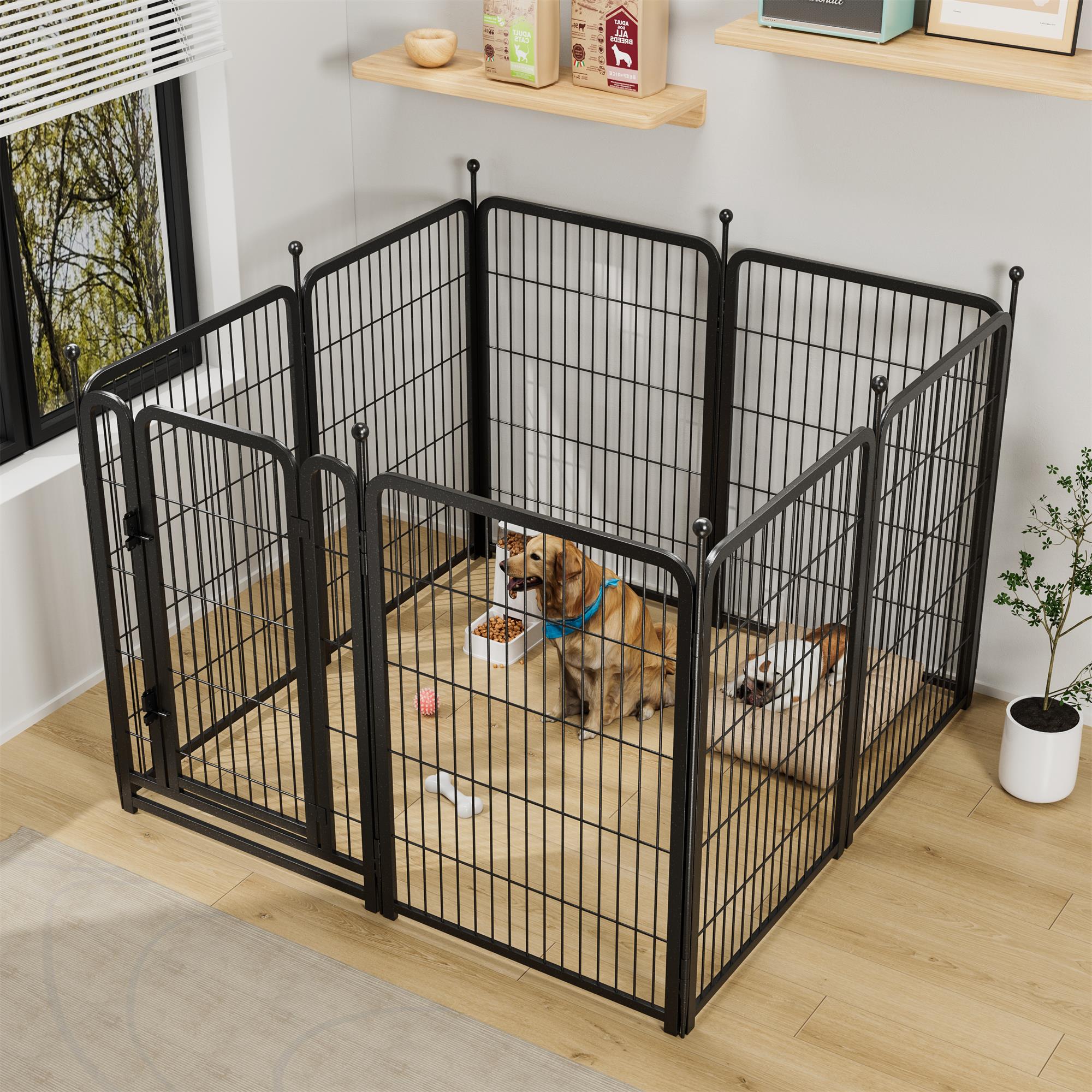Pefilos Outdoor Dog Playpen 40" 8 Panels Indoor Dog Fence Metal Dog Pen Heavy Duty Pet Puppy Exercise Pen for RV Camping Garden Yard, Black