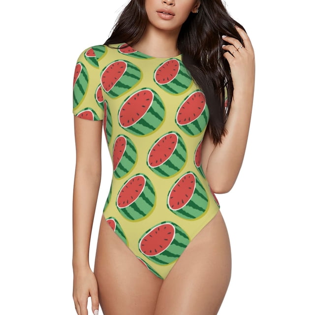 Balery Summer Watermelon Body de cuello redondo de manga corta para mujer Tops de manga corta Tops básicos-XX-Large