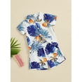 thumbnail image 5 of JYYYBF Toddler Boy Summer Shorts Set Tropical Print Lapel Neck Single Breasted Shorts Sleeve Tops Solid Color Shorts Outfit, 5 of 8