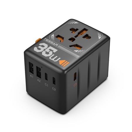 TESSAN Universal Travel Adapter, 35W International Plug Adaptor with 5 USB (3 USB C) Charging Ports, Worldwide Power Outlet with Multiple Plug Options