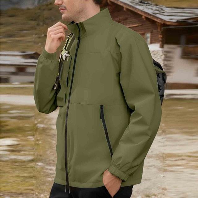 Ceisia Men's Nylon-Spandex Casual Cargo Windbreaker Stand-Up Gift Zipper Flap Solid Color Jacket