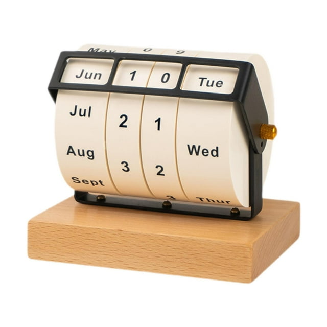 HILABEE Rotary Perpetual Desk Calendar Standing Calendar for Restaurant School Decor Light Brown