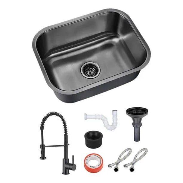 Fregadero Tarja Submontar Una Tina Acero Inoxidable con kit Mezcladora Premium Color Negro Mate
