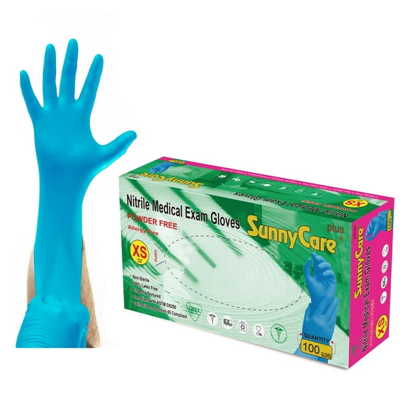100pcs #8600 SunnyCare 5.0 mil Nitrile Exam Gloves Chemo-Rated (Non Vinyl Latex) Size: x-Small