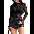 thumbnail image 2 of Camisa de Fiesta Transparente de Encaje para Mujer, Corte Entallado Negro XL, 2 of 9
