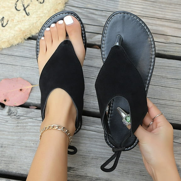 USSUMA Summer Slippers for Women Women's Fashion Casual Summer New Open Toe Retro Solid Color Sandals Hollow One-Line Wedge Heel Slippers Garden Clog Slippers Gift Savings