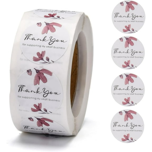 500pcs Roll 1 Inch Thank You for Supporting My Small Business Stickers Adhesive Sticker Labels Mixed Color 25mm Suitable for Envelopes Mailers and Bags Paper