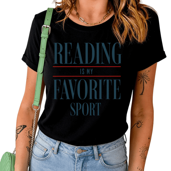 Reading Is My Favorite Sport Print Tshirt Graphic Tees Shirts Black Casual Book Lover Reading Enthusiast Gift Tops S-5XL