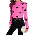 Casual Heart Print Stand Collar Long Sleeve Red Violet Women TShirts
