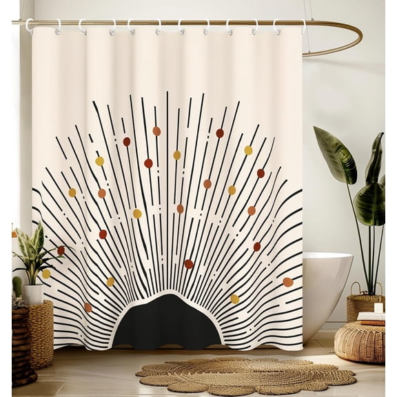 Boho Abstract Sun Shower Curtain Modern Minimalist Fabric Bathroom Decor with Hooks 71x71 inches