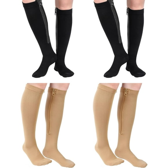 PinesC 4 Pairs Inside Zipper Compression Socks 20-30 Mmhg Women Men Stockings with Zipper Closed Toe Zip up Compression Socks for Women Men