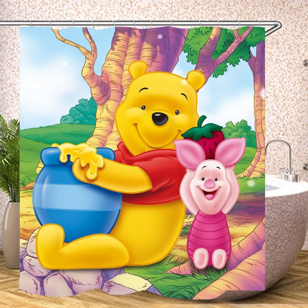 Shower Curtain M-150*180cm Winnie The Pooh Bathroom Decor Winnie The Pooh Aesthetic Modern Fabric Waterproof Shower Curtain Set with Hook, Size