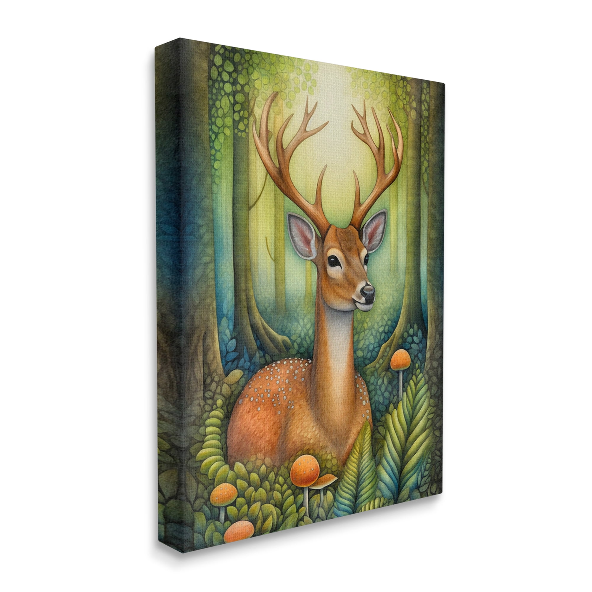 Stupell Industries Deer with Nature Mushrooms Animals & Insects Painting Gallery Wrapped Canvas Art Print Wall Art, 36 x 48