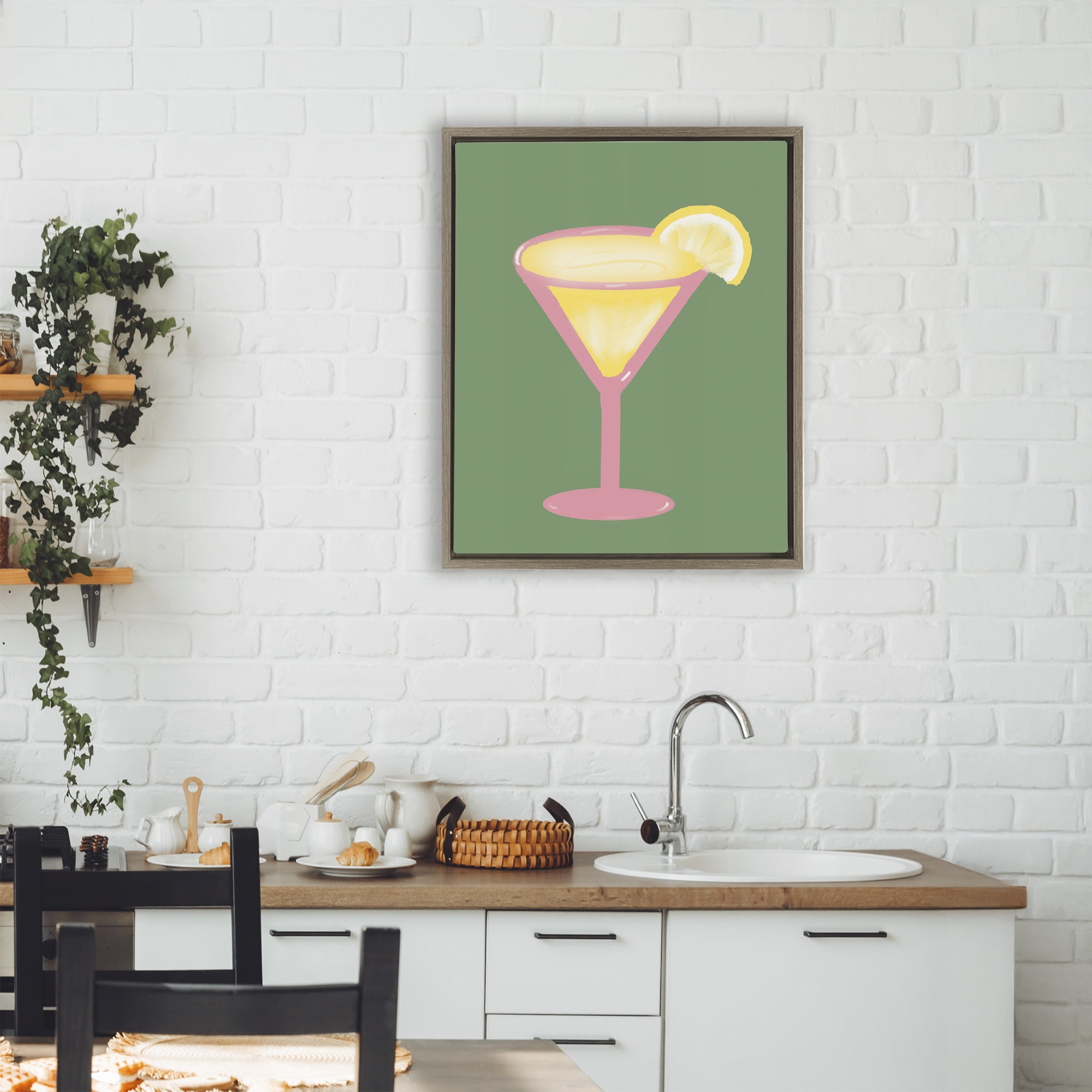 Stupell Industries Lemon Drop Glass over Green Brown Framed Floater Canvas Wall Art, design by Robin Maria