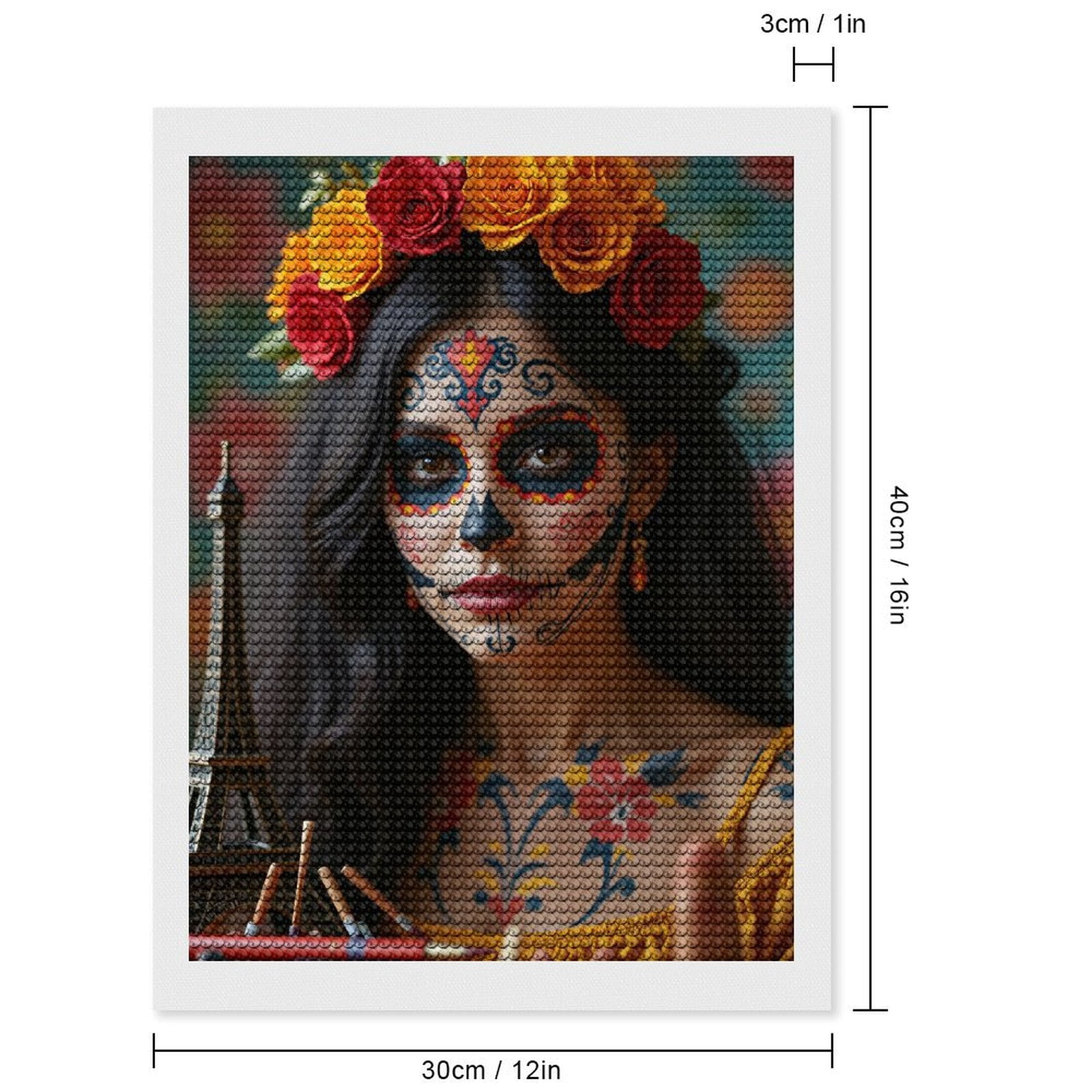 Diamond Art Kits for Adults, Colorful Floral Skull Face Art 5D Diamond Painting Kits for Adults Beginners, DIY Full Drill Diamond Painting, Gem Art and Crafts 12x16