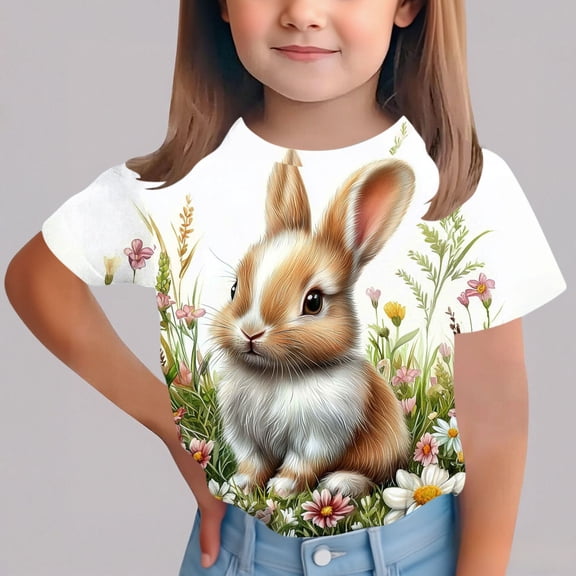 ATOGUTA Teen Girl T-Shirts Kids Casual Crewneck Short Sleeve Loose Easter Day Tee Tops White, Size 3T-15