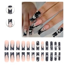 RAGUPEL 24Pcs Glue on Nails for Women,Hand-Drawn Lines Square Nail Tips,3D Heart Star Cute Press on Nails,Nails Press Ons for Party,Daily Life,Taking Pictures,Dating,Style1