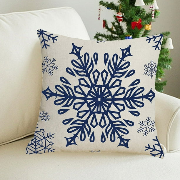 Fundas de Cojín Navideñas de 45X45 Cm con Estampado de Copos de Nieve y Ciervos En Rojo y Blanco. Fundas Decorativas para Cojines Decorativos Del Hogar, Sofá, Cama o Coche.