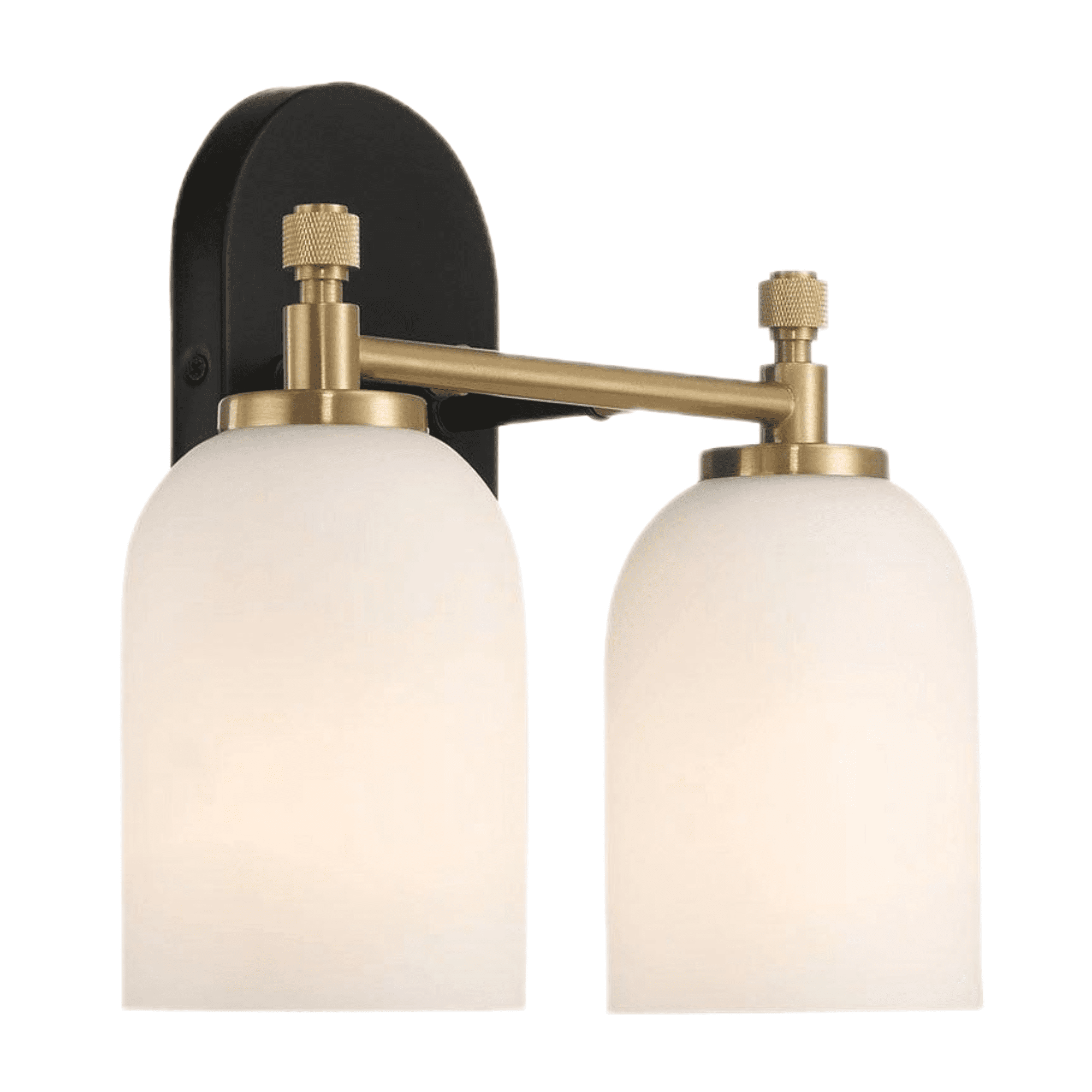 Noaman Vortex Traditional Style Two Lights Vanity Over Bathroom Mirror Wall Sconce with White Frosted Glass, 12.25"W x 10.125"H x 5.5"E, Black/Gold/White