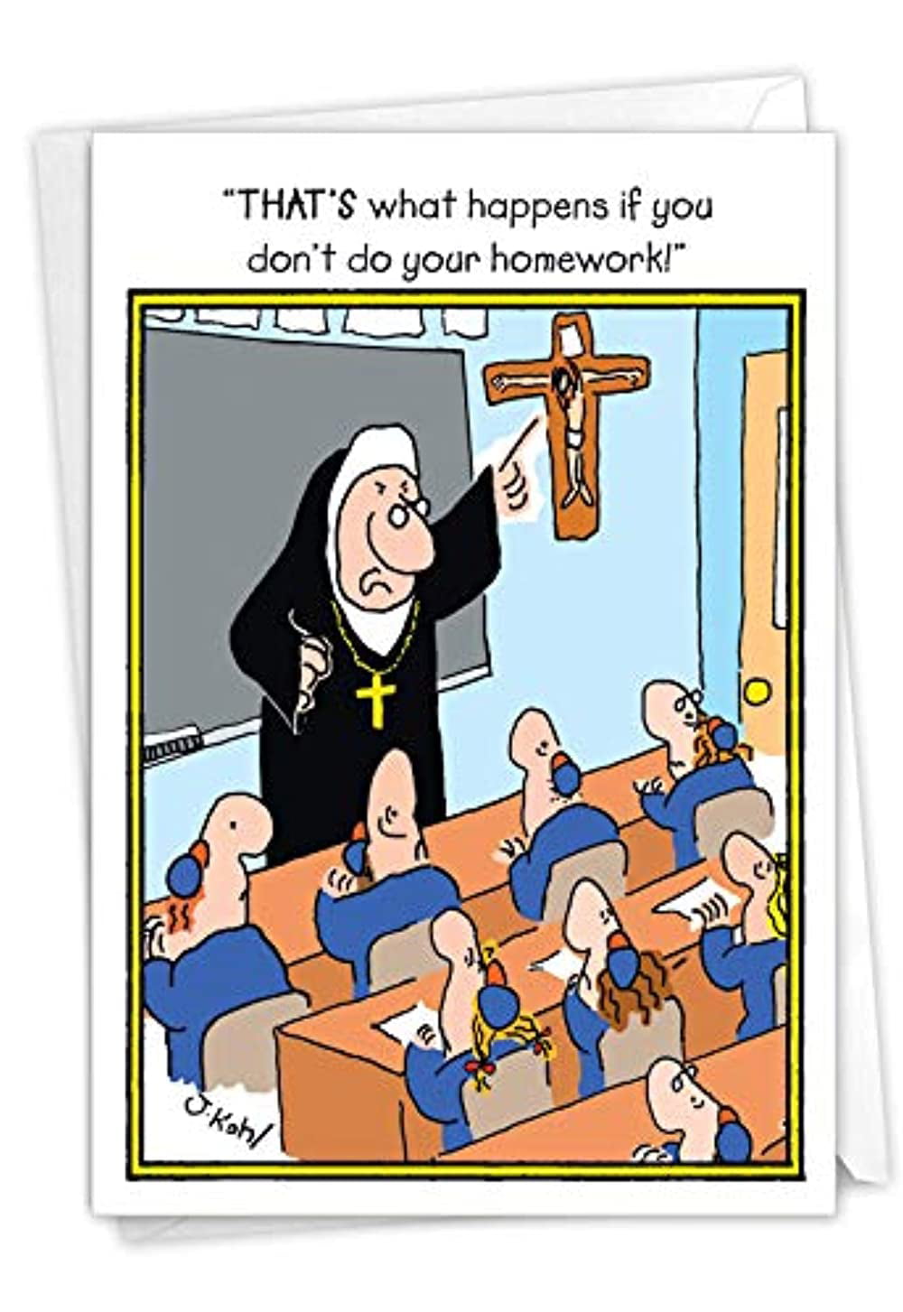 Homework - Hilarious Happy Graduation Greeting Card with Envelope (463 x  675 Inch) - Funny Religious Nun Teacher Congrats Note Card for Students  Grads - Hilarious Catholic School Notecard 3749 