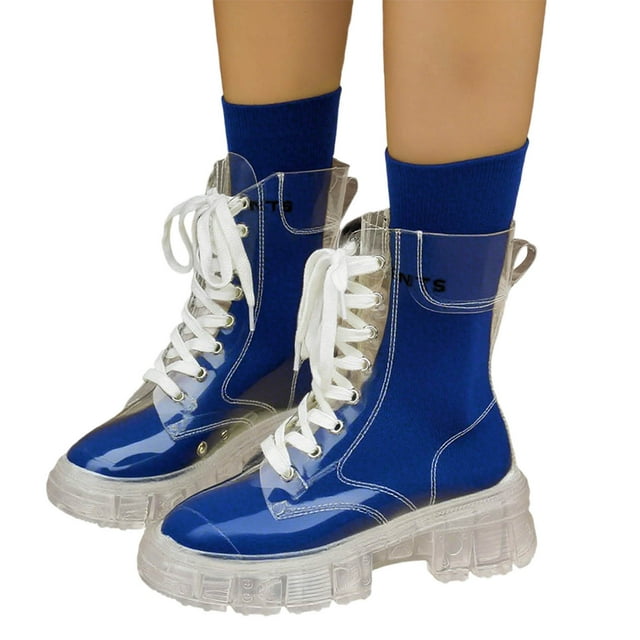 QHFBli Bottines Courtes pour Femmes, Plateforme Surélevée avec Talon Transparent, Mode Lacets, Bottines en Gelée d'Hiver