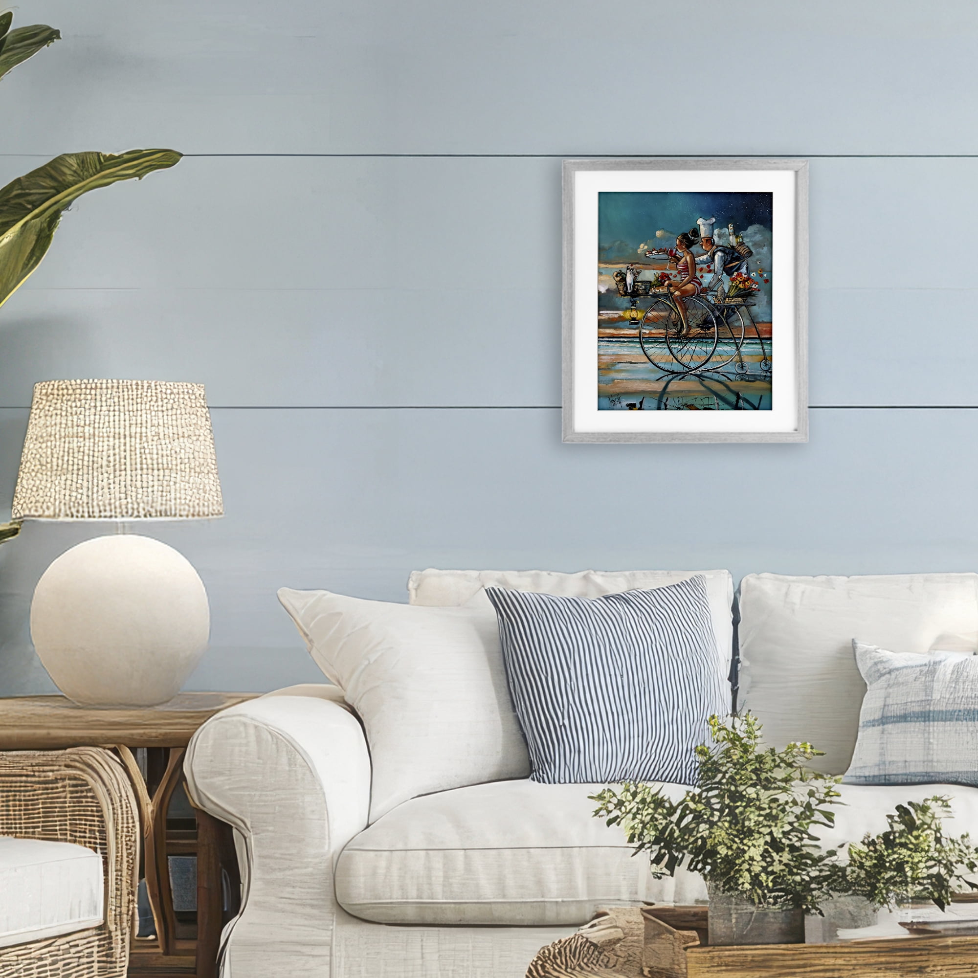 Stupell Industries Zaan's Dream Seaside Bicycle Ride Gray Framed Print Under Glass, design by Ronald West