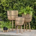 thumbnail image 2 of Sagebrook Home Set Of 3 Bamboo Footed Planters 11/13/15", Natural, Novelty, Bamboo Wood, Contemporary, 26"H, Weave, 2 of 2