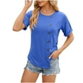 thumbnail image 1 of Bowake Womens Trendy Tunic Tops Crewneck Button Short Sleeve Shirts Irregular Hem Solid Color Summer Blouse Tees, 1 of 6