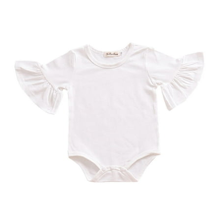 

nsendm Joys Baby Girl Toddler Kids Cute Trumpet Sleeve Soild Romper Jumpsuit Cloths Girls Dresses 12 Months White 18-24 Months