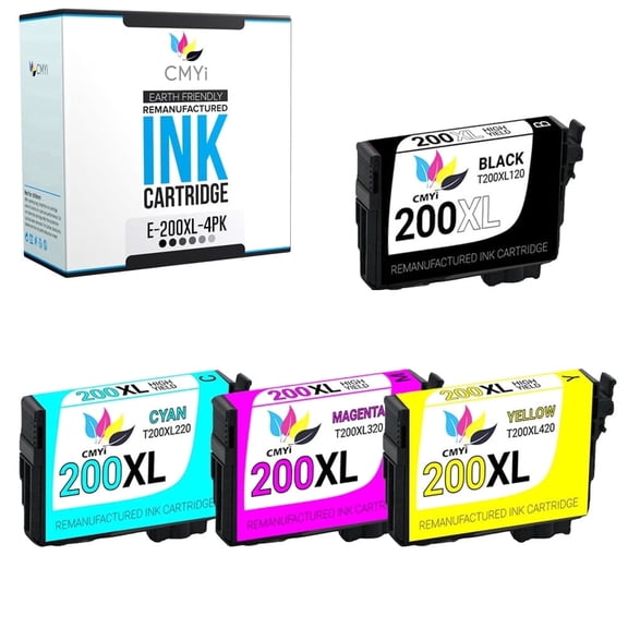 CMYi 200XL Compatible for Epson 200XL Color Ink Cartridges for Printers, Expression Series, Black, Cyan, Magenta, Yellow, 4 Pack