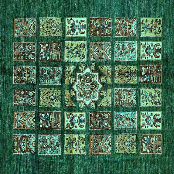 Ahgly Company Machine Washable Indoor Square Abstract Turquoise Blue Modern Area Rugs, 8' Square