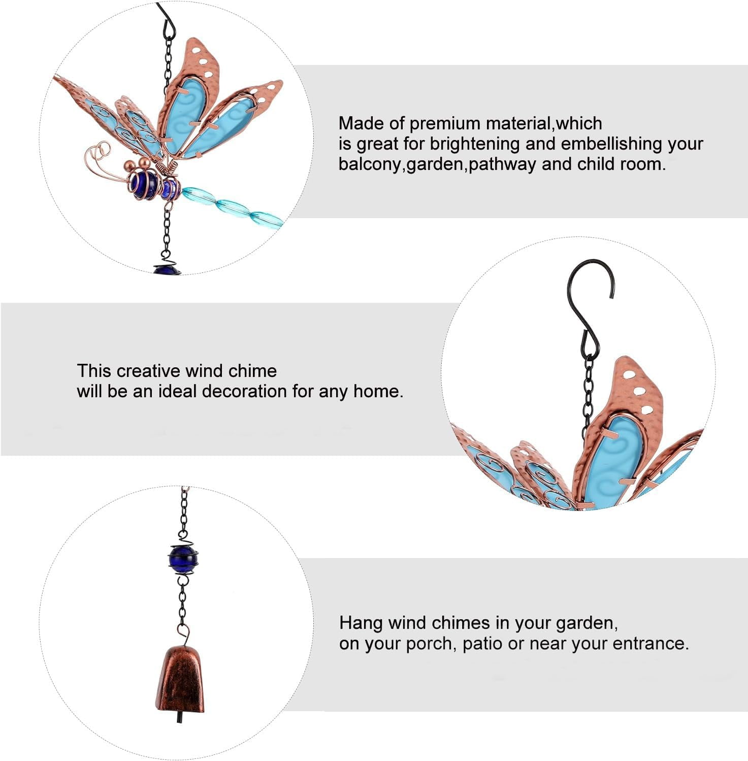 ABPETE Dragonfly Wind Chimes, Garden Glass Bell Glow Wind Chimes for Home, Party, Festival Decor, Garden Decoration Indoor/Outdoor,Lifelike Dragonfly Deep Tone Style