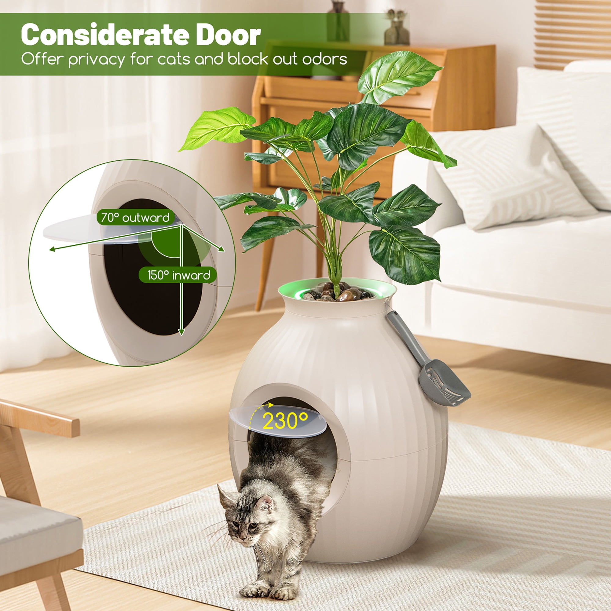 Gymax Plant Cat Litter Box w/ Smart Odor Removal Hidden Cat Litter Box Furniture