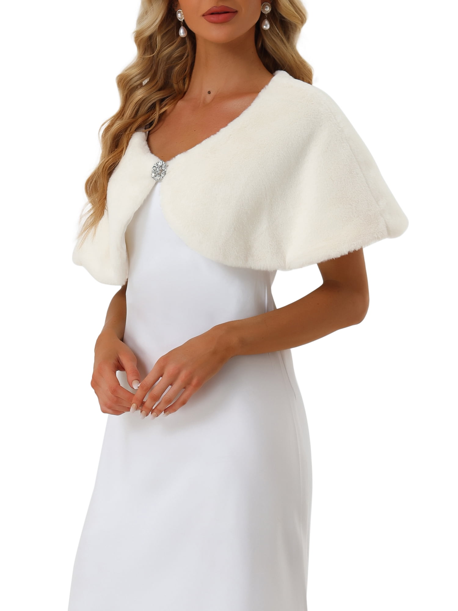 Unique Bargains Women's Faux Fur Shawl Bridal Wedding Party Wrap Stole Shrug XL White