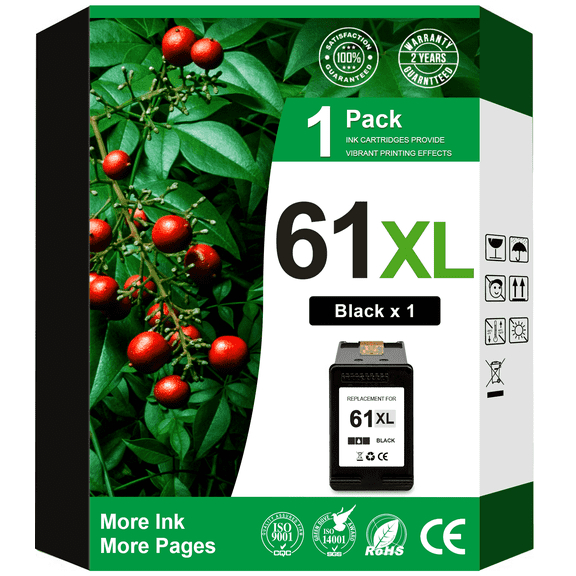 61 Black Ink Compatible for HP 61XL Black Ink Cartridge for Envy 4500 5530 4502 Officejet 4630 4635 Deskjet 1000 1010 1512 Printer