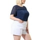 thumbnail image 2 of Plus Size Blouse for Women's Top T Shirt Contrast Panel Dots Summer Short Sleeve Blouse Navy Blue 2X, 2 of 7