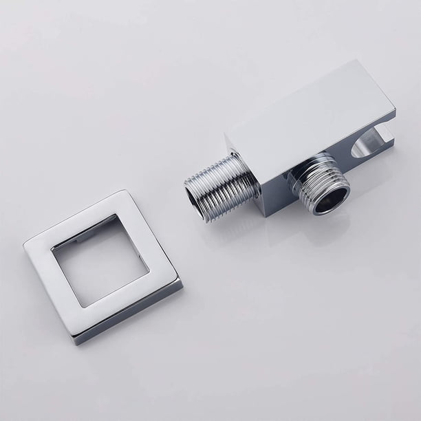 Conector de manguera cromado con soporte de ducha de mano de latón cuadrado de 1/2 pulgada, codo de ducha con soporte, accesorio de arena para ducha de mano