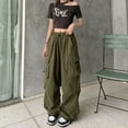 thumbnail image 7 of Women Pants Womens Spring Summer Thin Breathable Solid Baggy Cargo Pants Streetwear Hop Drawstring Sweatpants Sweat Pants for Womens Green M, 7 of 7