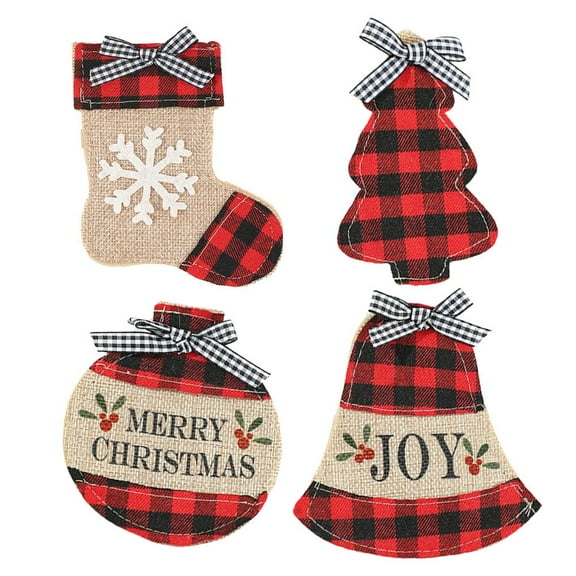 4Pcs Christmas Silverware Stand Rack Christmas Cutlery Plaid Cutlery Fork Bag