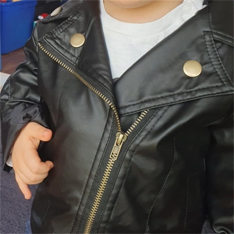 Otqutp Baby Long Sleeve Jacket Kids Leather Zipper Outerwear Long