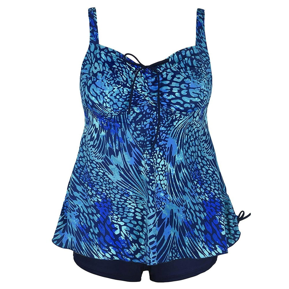Angelique - Womens Plus Size Blue Leopard Print Tie Back Fashion ...