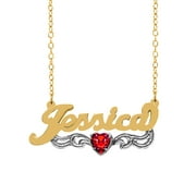 Personalized Heart-Shaped Birthstone Name Necklace with Beading and Rhodium on Tail