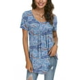 thumbnail image 1 of CATHY Women's 2022 Summer Short Sleeve Pleated Blouse Loose Flowy Tunic Top, 1 of 5