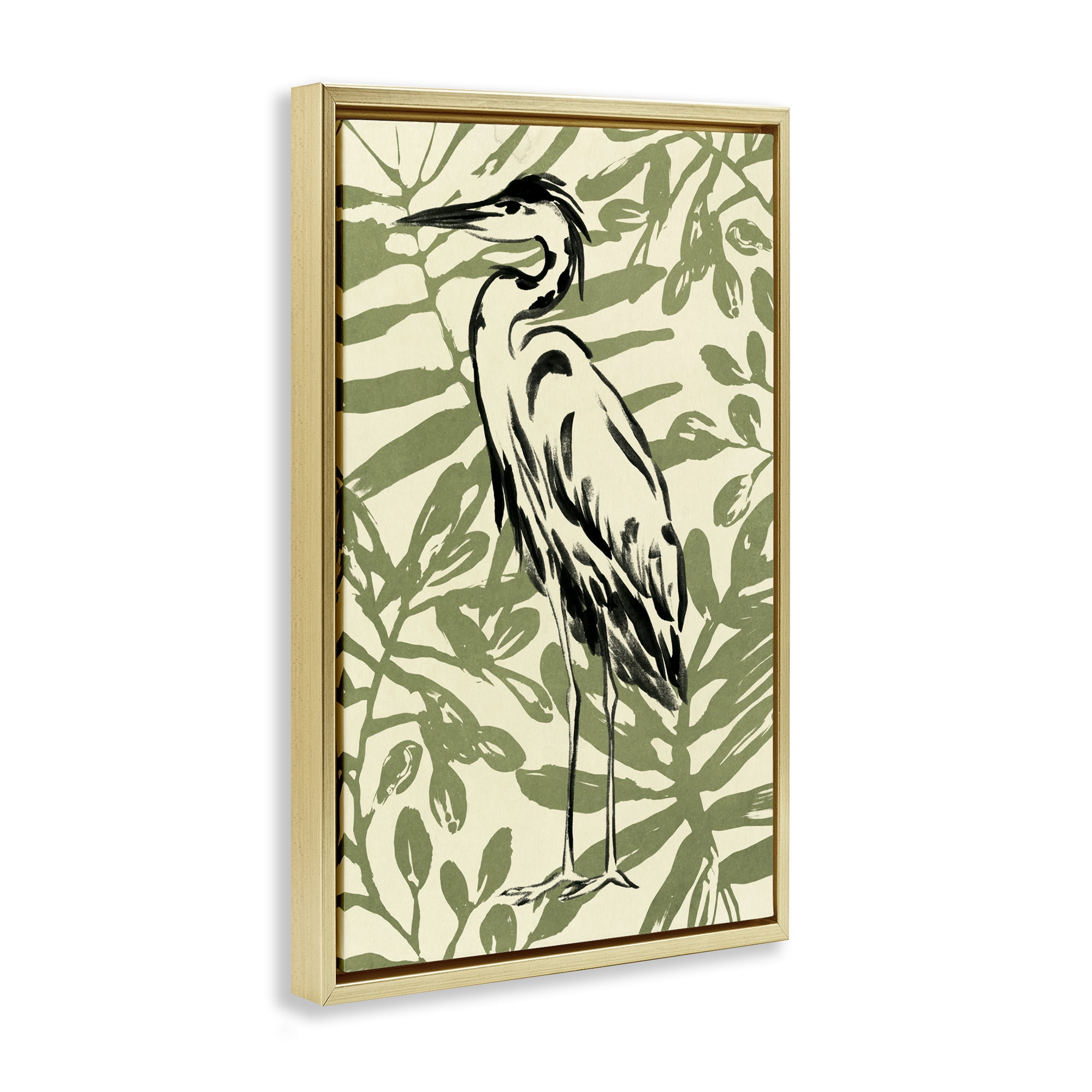Stupell Industries Brushed Heron Portrait Animals & Insects Painting Gold Floater Framed Canvas Art Print Wall Art, 21 x 31