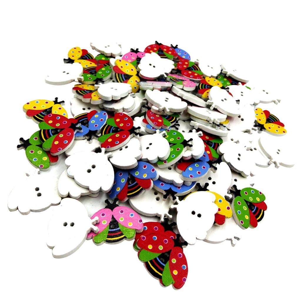 Lot De 7 Boutons En Bois Vert Forme Coccinelle - 2 Trous, 20mm, Pour Couture Et Scrapbooking