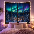 thumbnail image 2 of Aurora Borealis in Snowy Mountains with Cabins and Lake, Serene Digital Art for Nature Lovers, Wall Art Decor, Christmas Gift, Tapestry Wall Hanging for Bedroom and Living Room, 2 of 7