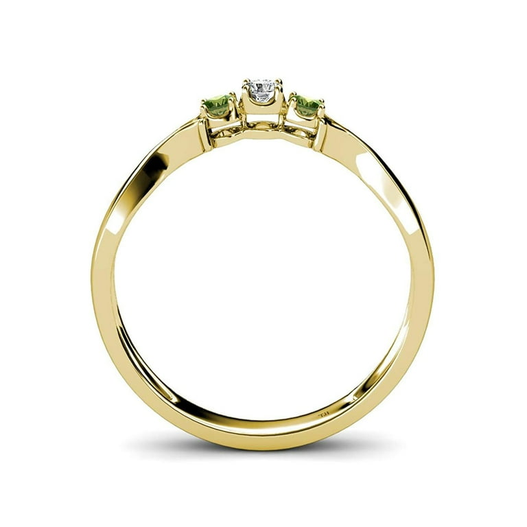 14K Gold Green Agate Stone Ring, Naturel Stoned Ring